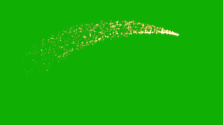 Glitter particles trajectory path motion graphics with green screen background