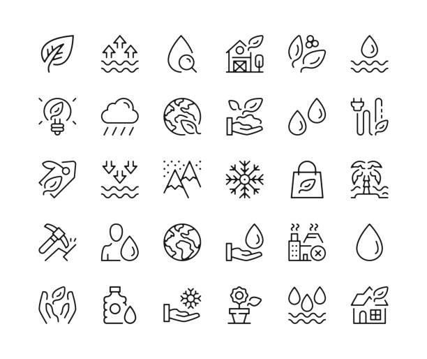 Environment. Vector line icons set. Environmental issues, renewable energy, ecology concepts. Black outline stroke symbols - ilustração de arte vetorial