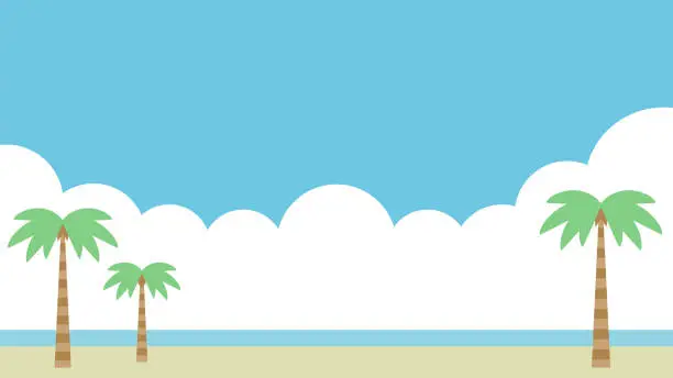 Vector illustration of Illustration of summer clouds and palm trees floating on the coastline