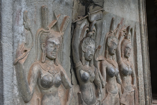 Row of Hindu female deity relief sculptures