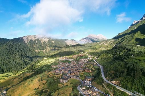 defaultdrone aerial shot of Alleghe is a village and comune in the province of Belluno in the Italian region of Veneto italy