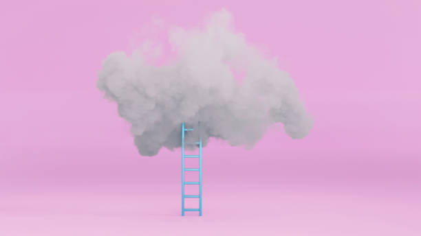 Escada levar a uma nuvem em um mundo na cor rosa - foto de acervo