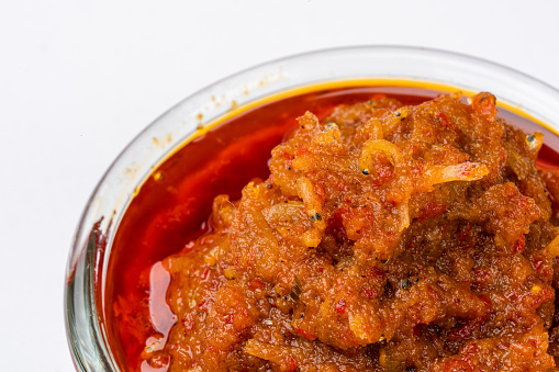 sambal ikan teri or anchovy chili is type of traditional cuisine from Indonesia. Indonesian chili sauce.