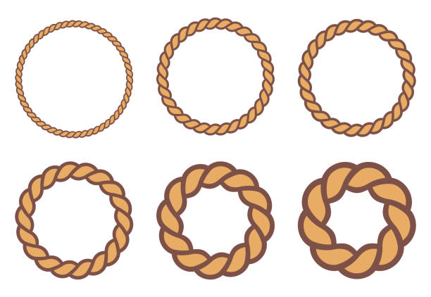흰색 바탕에 원형 로프 아이콘 - rope circle lasso twisted stock illustrations