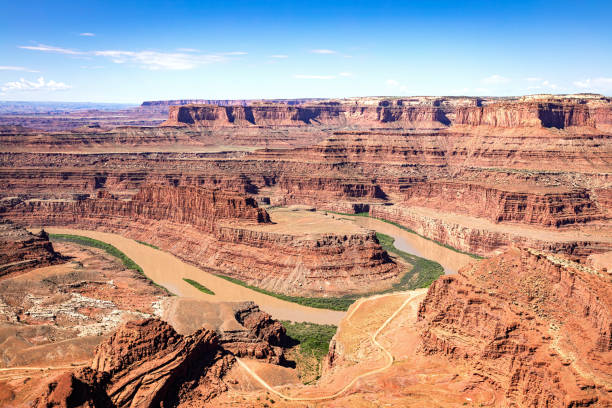 Dead Horse Point State Park Panoramic view of the Colorado River Dead Horse Point State Park red butte landscape near Canyonlands National Park Utah in spring canyonlands national park stock pictures, royalty-free photos & images
