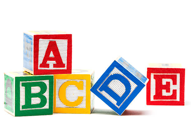 Play blocks Five play blocks on white background alphabetical order stock pictures, royalty-free photos & images