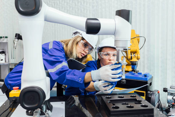 istock female automation machine engineer student study and inspection control robot arm machine in university or factory workshop. ai robot technology new innovation trend of manufacturing in industry 5.0 1642502679