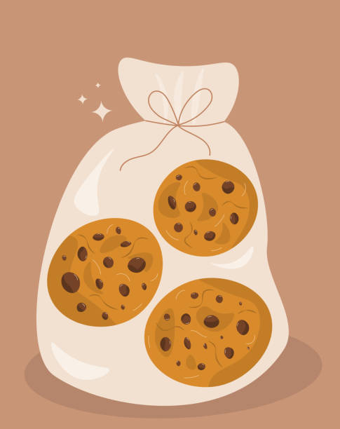 illustrazioni stock, clip art, cartoni animati e icone di tendenza di biscotti con gocce di cioccolato, biscotti in un pacchetto, illustrazione vettoriale, deliziosi biscotti dei cartoni animati - cookie letter illustrations