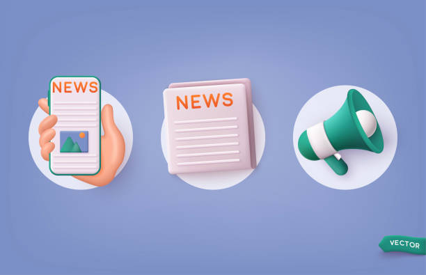 istock Set of news icons: newspaper, megaphone, news app. News update. News webpage, information about events, activities, company information and announcements for web page. 3D Web Vector Illustration. 1642522428