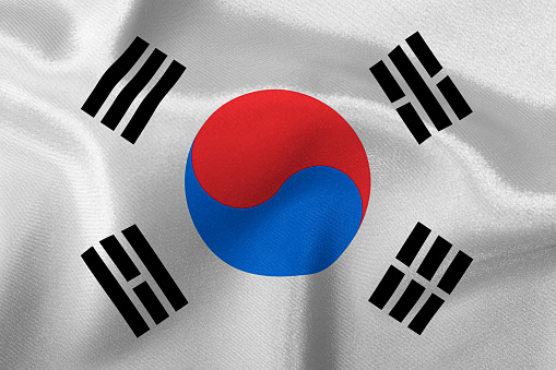 South Korea flag with fabric texture. 3D illustration