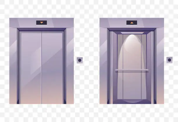 Vector illustration of Open close broken office elevator interior concept. Vector flat graphic design illustration