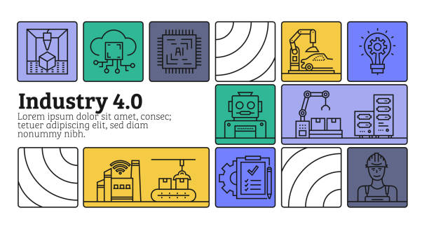 Industry 4.0 Line Icon Set and Banner Design