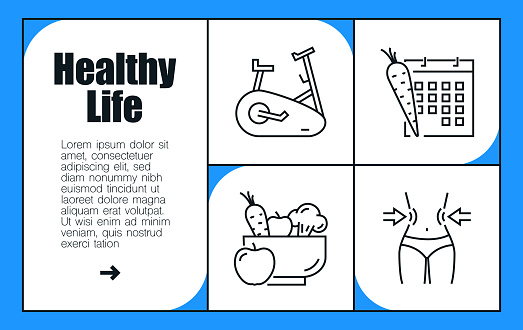 Healthy Life Line Icon Set and Banner Design