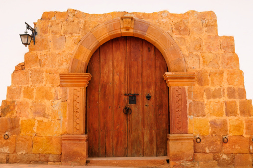 Colombia, Santander, Colonial village of Barichara, near San Gil. The main entrance home in the old style