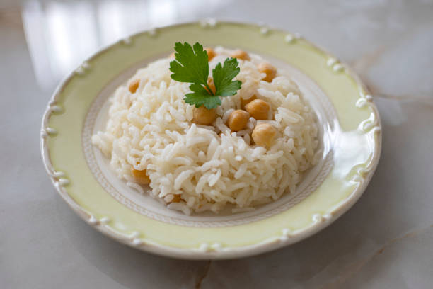 istock Turkish Rice with chickpea served, Turkish name; Nohutlu pilav or pilaf 1642616873