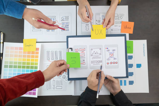team of UI UX web designer are working together to develop mobile responsive websites with UI UX front end designer previews, UI UX web development ideas, front end designer. application development el equipo de diseñadores web de ui ux está trabajando en conjunto para desarrollar sitios web receptivos para dispositivos móviles con vistas previas del diseñador de front-end de ui ux, ideas de desarrollo web de ui ux, diseñador de front-end. desarr
