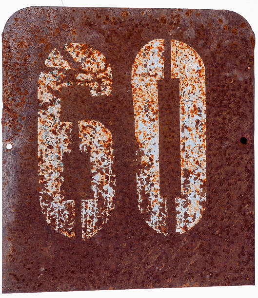 istock Rusty metal plate with the number sixty 164265471
