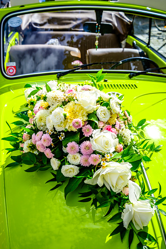 Kufstein, Austria - August 12: typical old volkswagen beetle at the old town of Kufstein on August 12, 2023