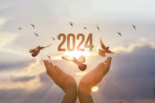 The concept of a new year 2024 with the hope of victory.