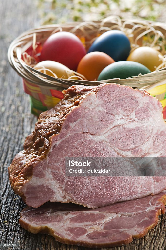 Easter ham Fresh easter ham and eggs close up Easter Stock Photo