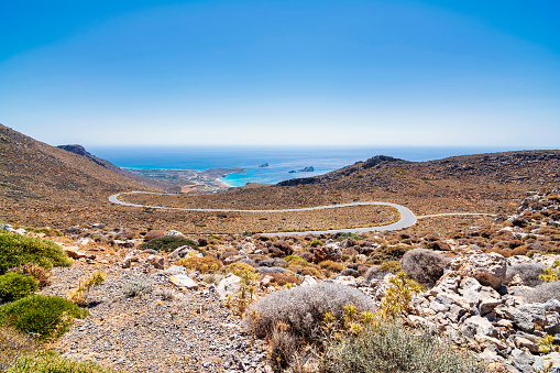 Beautiful Greek seascape at east Crete. Xerokampos beaches. Rocky area at east Crete. Greece.