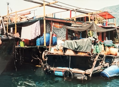 Aberdeen has been the traditional fishing village of Hongkong. On a trip through the harbour I got a good idea of the living conditions of the people on the boat houses.This picture shows a part of the floating village.