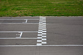 Finish line at the go-kart race track, side view