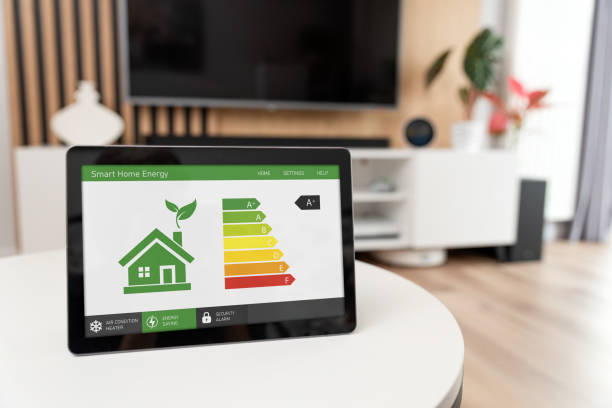 istock Energy efficiency mobile app on screen, eco house 1642793539