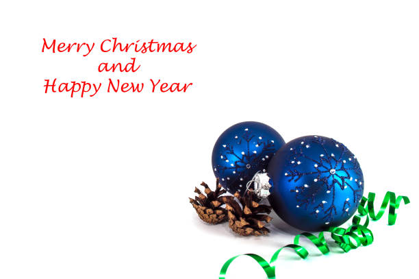 Christmas balls closeup isolated on white background. Postcard with Christmas baubles.