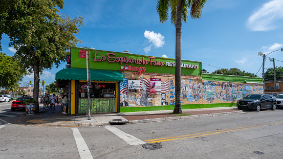 Miami, Florida - 11-26-2022 - Calle Ocho - 8th Street - street scene in Little Havana neighborhood on sunny autumn afternoon.