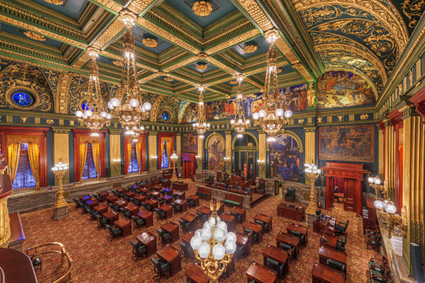 Harrisburg, Pennsylvania, USA - November 23, 2016: The Senate Chamber in the Pennsylvania State Capitol.