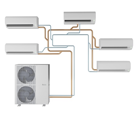multi-system connection of several indoor air conditioning units to one outdoor unit