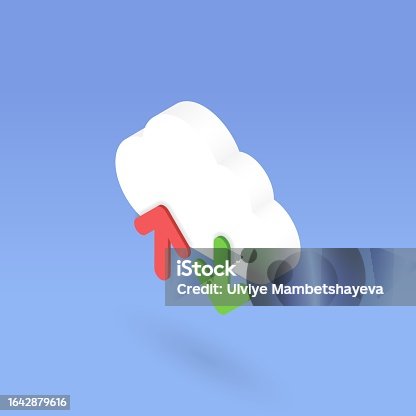 istock Isometric cloud download and upload icon. Internet data, media loading, transfer, share, cloud computing, virtual server storage concept. 3d vector load button isolated on blue background 1642879616