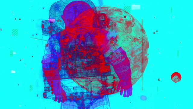 Astronaut in the Vast Expanse of the Cosmos Neon Bluish 80's Retro Style