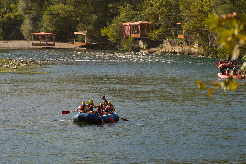 Inflatable boat for rafting on the river