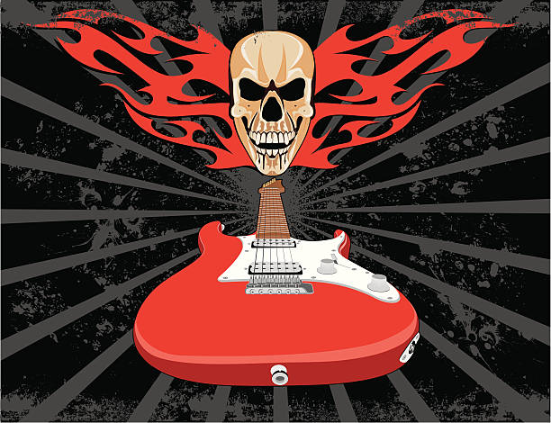 ilustrações, clipart, desenhos animados e ícones de grunge guitarra e crânio - inferno fire flame skull