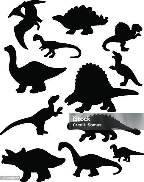 Ilustración de Siluetas De Dinosaurio y más Vectores Libres de Derechos de Dinosaurio - Dinosaurio, Fondo blanco, Tiranosaurio