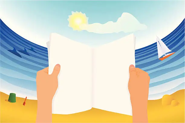 Vector illustration of Magazine reader on the beach