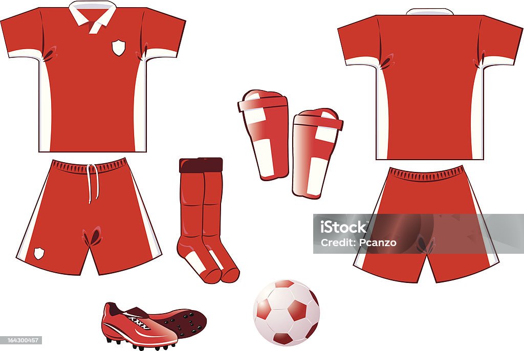 Rosso e bianco apparecchiature di calcio - arte vettoriale royalty-free di Divisa da calcio