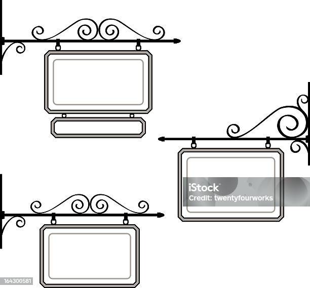Three Black And White Hanging Sign Designs Stock Illustration - Download Image Now - Blank Sign, Vector, Wrought Iron