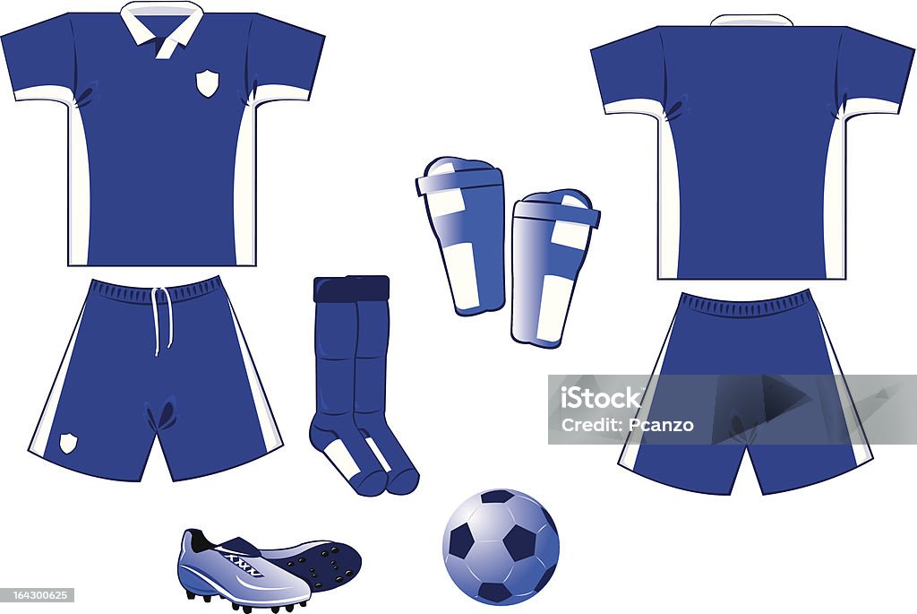 Attrezzatura da calcio bianco e blu - arte vettoriale royalty-free di Abbigliamento casual