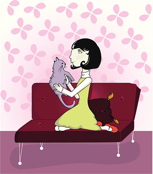 кошка и девочка - dressing room women female adult stock illustrations