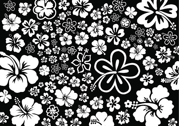 White On Black Hibiscus vector art illustration