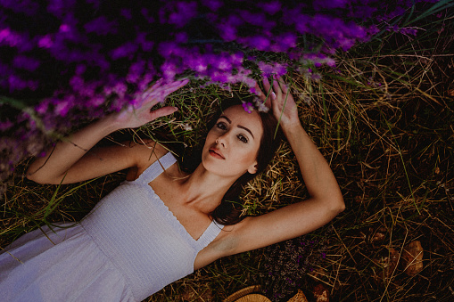 Young woman in the lavender field