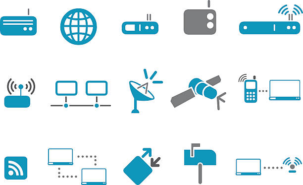 통신 아이콘 세트 - wireless technology voip internet network connection plug stock illustrations