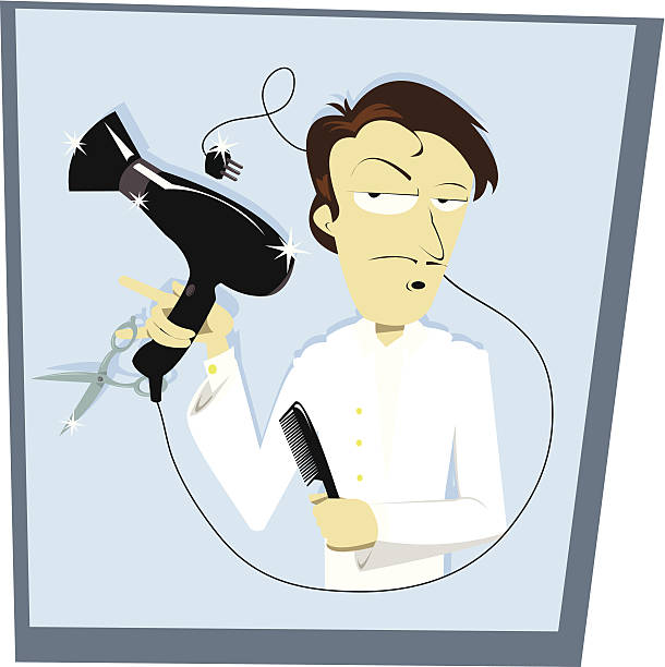 Funny Hairdresser A funny vector cartoon representing a hair stylist human hair comb combing cartoon stock illustrations