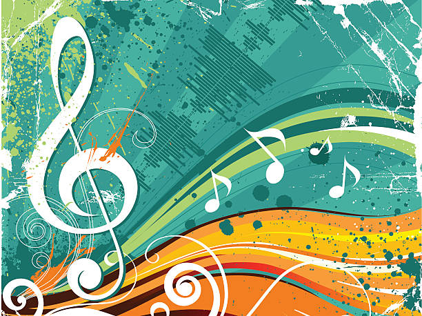 Treble clef and music notes on aqua background vector art illustration