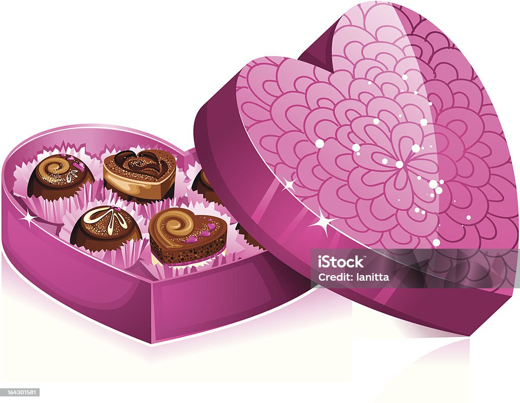 Caixa de coração em forma de deliciosos Bombons de chocolate - Royalty-free Amor arte vetorial