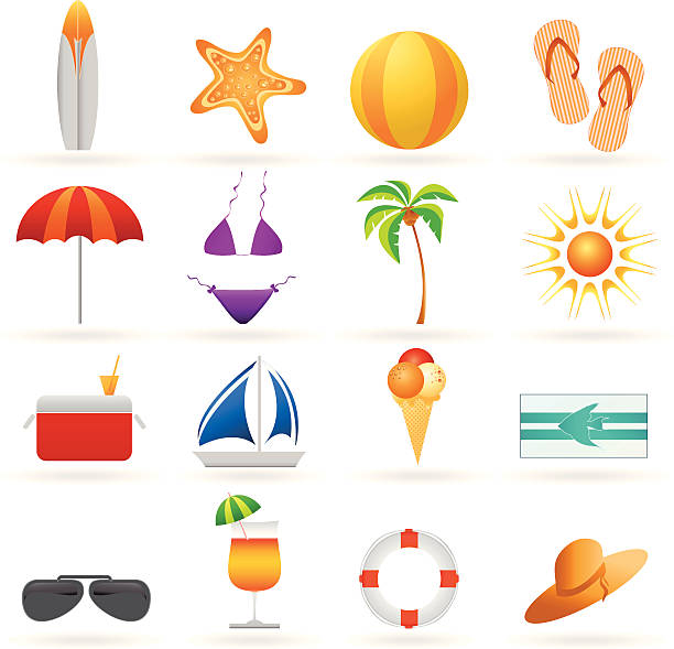 Summer and travel icon set vector art illustration