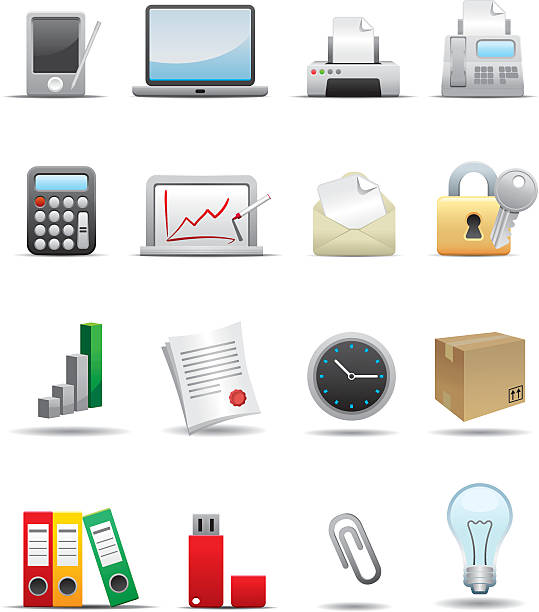 4 x 4 arrangement of business and office icons vector art illustration
